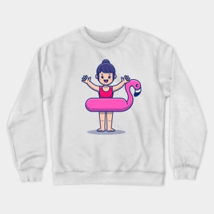 Cute Girl Wearing Flamingo Balloon Crewneck Sweatshirt